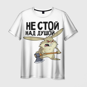 Мужская футболка 3D с принтом Злой заяц в Екатеринбурге, 100% полиэфир | прямой крой, круглый вырез горловины, длина до линии бедер | 