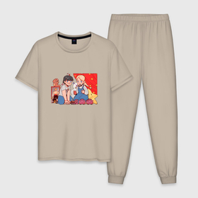 Мужская пижама хлопок с принтом Играющие дети в Курске, 100% хлопок | брюки и футболка прямого кроя, без карманов, на брюках мягкая резинка на поясе и по низу штанин
 | Тематика изображения на принте: 