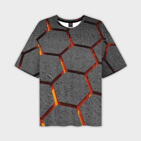 Мужская футболка oversize 3D с принтом Металлические плиты и лава в Белгороде,  |  | 