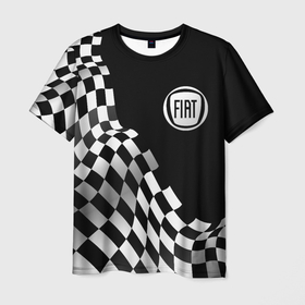 Мужская футболка 3D с принтом Fiat racing flag в Курске, 100% полиэфир | прямой крой, круглый вырез горловины, длина до линии бедер | 