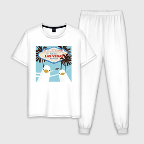 Мужская пижама хлопок с принтом чайки на курорте в Петрозаводске, 100% хлопок | брюки и футболка прямого кроя, без карманов, на брюках мягкая резинка на поясе и по низу штанин
 | 