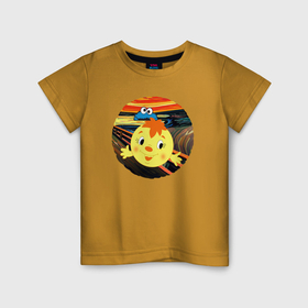 Детская футболка хлопок с принтом Коржик куки монстр и колобок пародия крик Мунка , 100% хлопок | круглый вырез горловины, полуприлегающий силуэт, длина до линии бедер | 