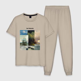 Мужская пижама хлопок с принтом Бурное море Айвазовского в Кировске, 100% хлопок | брюки и футболка прямого кроя, без карманов, на брюках мягкая резинка на поясе и по низу штанин
 | 