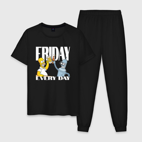 Мужская пижама хлопок с принтом Гомер Симсон и Бендер в пятницу , 100% хлопок | брюки и футболка прямого кроя, без карманов, на брюках мягкая резинка на поясе и по низу штанин
 | 