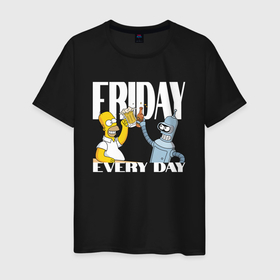 Мужская футболка хлопок с принтом Гомер Симсон и Бендер в пятницу , 100% хлопок | прямой крой, круглый вырез горловины, длина до линии бедер, слегка спущенное плечо. | 