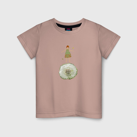 Детская футболка хлопок с принтом Прыгающая девочка на одуванчике в Санкт-Петербурге, 100% хлопок | круглый вырез горловины, полуприлегающий силуэт, длина до линии бедер | 