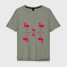 Мужская футболка хлопок Oversize с принтом Шесть розовых фламинго , 100% хлопок | свободный крой, круглый ворот, “спинка” длиннее передней части | 