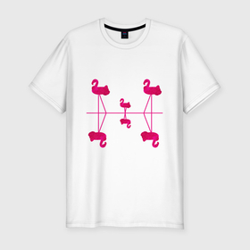Мужская футболка хлопок Slim с принтом Шесть розовых фламинго в Петрозаводске, 92% хлопок, 8% лайкра | приталенный силуэт, круглый вырез ворота, длина до линии бедра, короткий рукав | 