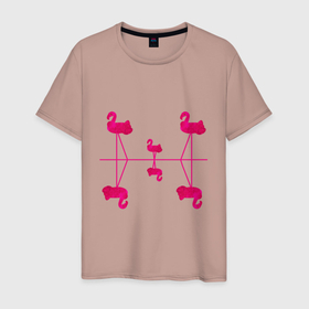 Мужская футболка хлопок с принтом Шесть розовых фламинго , 100% хлопок | прямой крой, круглый вырез горловины, длина до линии бедер, слегка спущенное плечо. | 