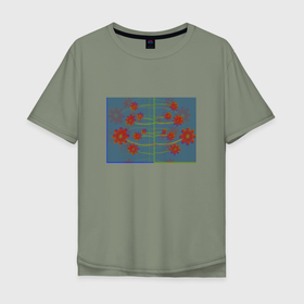 Мужская футболка хлопок Oversize с принтом Абстрактные цветы на ветках в Кировске, 100% хлопок | свободный крой, круглый ворот, “спинка” длиннее передней части | 