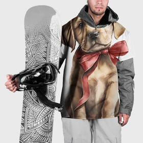 Накидка на куртку 3D с принтом Щенок лабрадора с красным бантиком в Екатеринбурге, 100% полиэстер |  | 
