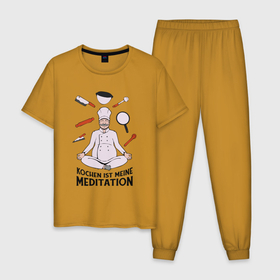 Мужская пижама хлопок с принтом Kochen ist meine meditation в Екатеринбурге, 100% хлопок | брюки и футболка прямого кроя, без карманов, на брюках мягкая резинка на поясе и по низу штанин
 | 