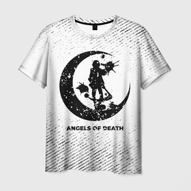 Мужская футболка 3D с принтом Angels of Death с потертостями на светлом фоне в городе Новоалтайск, 100% полиэфир | прямой крой, круглый вырез горловины, длина до линии бедер | 