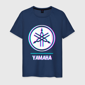 Светящаяся мужская футболка с принтом Значок Yamaha в стиле glitch в Кировске,  |  | Тематика изображения на принте: 