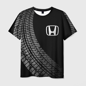 Мужская футболка 3D с принтом Honda tire tracks в Санкт-Петербурге, 100% полиэфир | прямой крой, круглый вырез горловины, длина до линии бедер | 