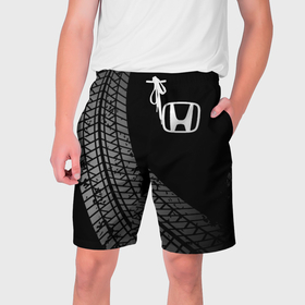 Мужские шорты 3D с принтом Honda tire tracks в Санкт-Петербурге,  полиэстер 100% | прямой крой, два кармана без застежек по бокам. Мягкая трикотажная резинка на поясе, внутри которой широкие завязки. Длина чуть выше колен | 