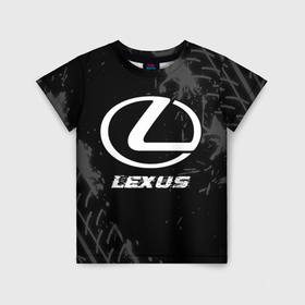 Детская футболка 3D с принтом Lexus speed на темном фоне со следами шин в Курске, 100% гипоаллергенный полиэфир | прямой крой, круглый вырез горловины, длина до линии бедер, чуть спущенное плечо, ткань немного тянется | Тематика изображения на принте: 