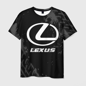 Мужская футболка 3D с принтом Lexus speed на темном фоне со следами шин в Петрозаводске, 100% полиэфир | прямой крой, круглый вырез горловины, длина до линии бедер | Тематика изображения на принте: 