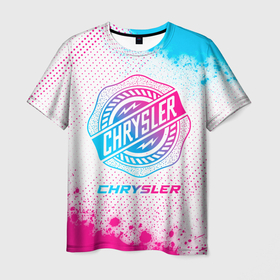 Мужская футболка 3D с принтом Chrysler neon gradient style в Екатеринбурге, 100% полиэфир | прямой крой, круглый вырез горловины, длина до линии бедер | Тематика изображения на принте: 