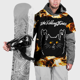 Накидка на куртку 3D с принтом Rolling Stones рок кот и огонь , 100% полиэстер |  | Тематика изображения на принте: 