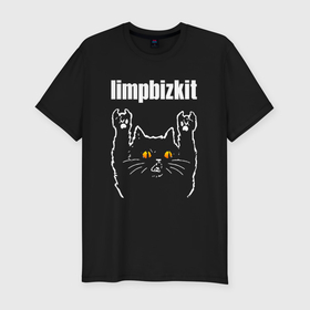 Мужская футболка хлопок Slim с принтом Limp Bizkit rock cat в Санкт-Петербурге, 92% хлопок, 8% лайкра | приталенный силуэт, круглый вырез ворота, длина до линии бедра, короткий рукав | 