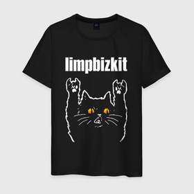 Мужская футболка хлопок с принтом Limp Bizkit rock cat в Кировске, 100% хлопок | прямой крой, круглый вырез горловины, длина до линии бедер, слегка спущенное плечо. | Тематика изображения на принте: 