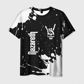 Мужская футболка 3D с принтом Nazareth и рок символ на темном фоне , 100% полиэфир | прямой крой, круглый вырез горловины, длина до линии бедер | 