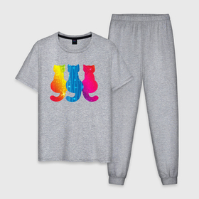 Мужская пижама хлопок с принтом Силуэт звездных котят , 100% хлопок | брюки и футболка прямого кроя, без карманов, на брюках мягкая резинка на поясе и по низу штанин
 | 
