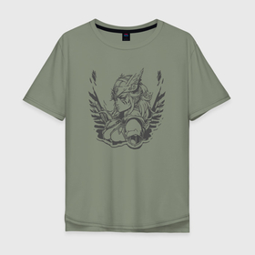 Мужская футболка хлопок Oversize с принтом Девушка валькирия в Кировске, 100% хлопок | свободный крой, круглый ворот, “спинка” длиннее передней части | 