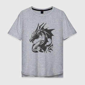 Мужская футболка хлопок Oversize с принтом Скандинавский дракон викингов в Санкт-Петербурге, 100% хлопок | свободный крой, круглый ворот, “спинка” длиннее передней части | Тематика изображения на принте: 