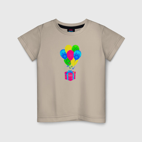 Детская футболка хлопок с принтом Семь воздушных шариков с подарком в Тюмени, 100% хлопок | круглый вырез горловины, полуприлегающий силуэт, длина до линии бедер | 