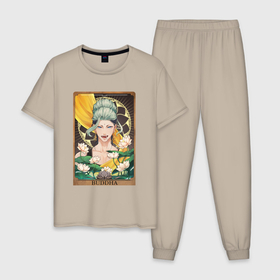 Мужская пижама хлопок с принтом The Buddha Tarot Card в Новосибирске, 100% хлопок | брюки и футболка прямого кроя, без карманов, на брюках мягкая резинка на поясе и по низу штанин
 | 
