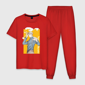 Мужская пижама хлопок с принтом Магическая битва Нанами Кенто в Екатеринбурге, 100% хлопок | брюки и футболка прямого кроя, без карманов, на брюках мягкая резинка на поясе и по низу штанин
 | 