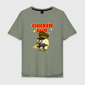 Мужская футболка хлопок Oversize с принтом Chicken Gun   игра , 100% хлопок | свободный крой, круглый ворот, “спинка” длиннее передней части | 