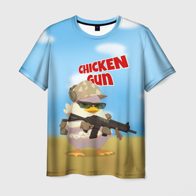 Мужская футболка 3D с принтом Цыпленок    Чикен Ган в Екатеринбурге, 100% полиэфир | прямой крой, круглый вырез горловины, длина до линии бедер | 