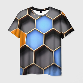 Мужская футболка 3D с принтом Гексагон , 100% полиэфир | прямой крой, круглый вырез горловины, длина до линии бедер | 