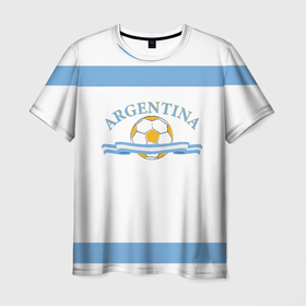 Мужская футболка 3D с принтом Аргентина форма в Екатеринбурге, 100% полиэфир | прямой крой, круглый вырез горловины, длина до линии бедер | 