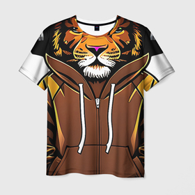 Мужская футболка 3D с принтом Тигр неформал в Санкт-Петербурге, 100% полиэфир | прямой крой, круглый вырез горловины, длина до линии бедер | Тематика изображения на принте: 
