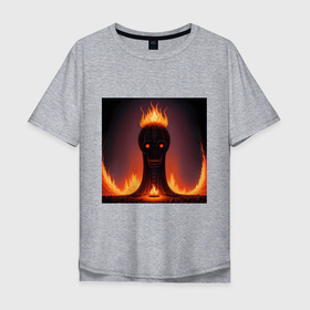 Мужская футболка хлопок Oversize с принтом Тотем в форме черепа в огне , 100% хлопок | свободный крой, круглый ворот, “спинка” длиннее передней части | 