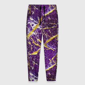 Мужские брюки 3D с принтом Фиолетовые и золотые блестки в Санкт-Петербурге, 100% полиэстер | манжеты по низу, эластичный пояс регулируется шнурком, по бокам два кармана без застежек, внутренняя часть кармана из мелкой сетки | 