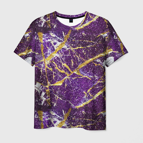 Мужская футболка 3D с принтом Фиолетовые и золотые блестки в Санкт-Петербурге, 100% полиэфир | прямой крой, круглый вырез горловины, длина до линии бедер | Тематика изображения на принте: 