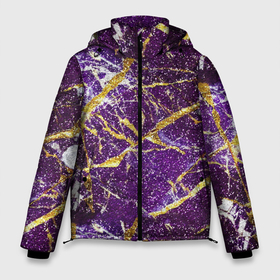 Мужская зимняя куртка 3D с принтом Фиолетовые и золотые блестки в Екатеринбурге, верх — 100% полиэстер; подкладка — 100% полиэстер; утеплитель — 100% полиэстер | длина ниже бедра, свободный силуэт Оверсайз. Есть воротник-стойка, отстегивающийся капюшон и ветрозащитная планка. 

Боковые карманы с листочкой на кнопках и внутренний карман на молнии. | Тематика изображения на принте: 