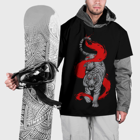 Накидка на куртку 3D с принтом Крадущийся огненный тигр в Белгороде, 100% полиэстер |  | Тематика изображения на принте: 