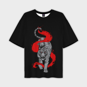 Мужская футболка oversize 3D с принтом Крадущийся огненный тигр ,  |  | 
