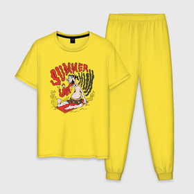 Мужская пижама хлопок с принтом Summer high в Петрозаводске, 100% хлопок | брюки и футболка прямого кроя, без карманов, на брюках мягкая резинка на поясе и по низу штанин
 | Тематика изображения на принте: 