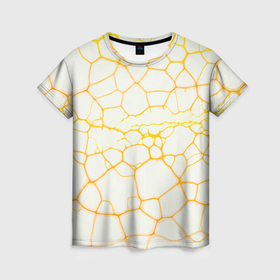 Женская футболка 3D с принтом Жёлтые разломы в Новосибирске, 100% полиэфир ( синтетическое хлопкоподобное полотно) | прямой крой, круглый вырез горловины, длина до линии бедер | 