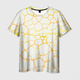 Мужская футболка 3D с принтом Жёлтые разломы в Тюмени, 100% полиэфир | прямой крой, круглый вырез горловины, длина до линии бедер | 
