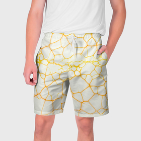 Мужские шорты 3D с принтом Жёлтые разломы в Тюмени,  полиэстер 100% | прямой крой, два кармана без застежек по бокам. Мягкая трикотажная резинка на поясе, внутри которой широкие завязки. Длина чуть выше колен | 