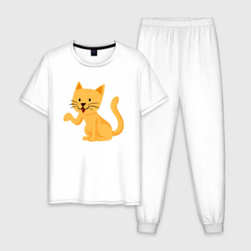 Мужская пижама хлопок с принтом Милый оранжевый котик в Петрозаводске, 100% хлопок | брюки и футболка прямого кроя, без карманов, на брюках мягкая резинка на поясе и по низу штанин
 | 