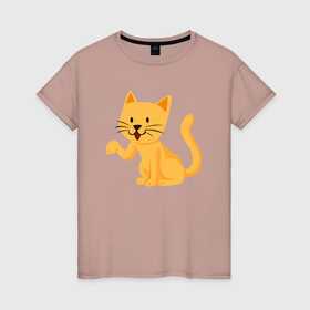 Женская футболка хлопок с принтом Милый оранжевый котик , 100% хлопок | прямой крой, круглый вырез горловины, длина до линии бедер, слегка спущенное плечо | 